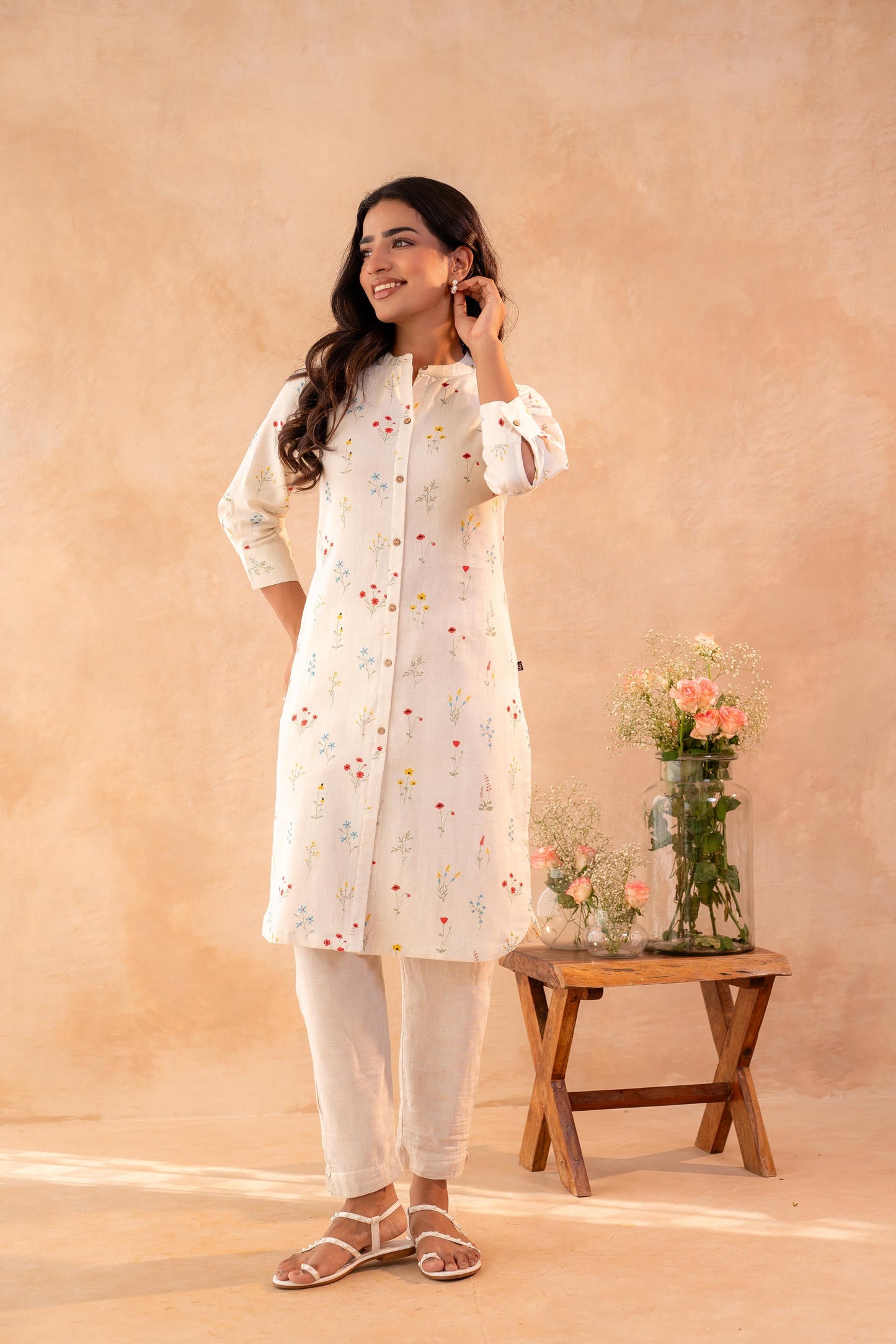 Ivory Meadow Bloom Printed Shirt Kurta