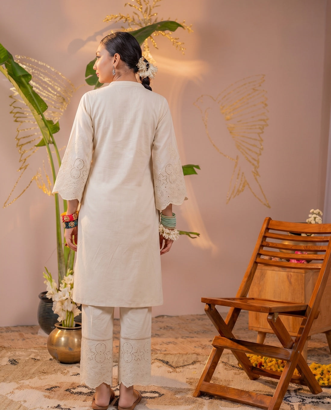 Camel Dune Tonal Schiffli Kurta Set