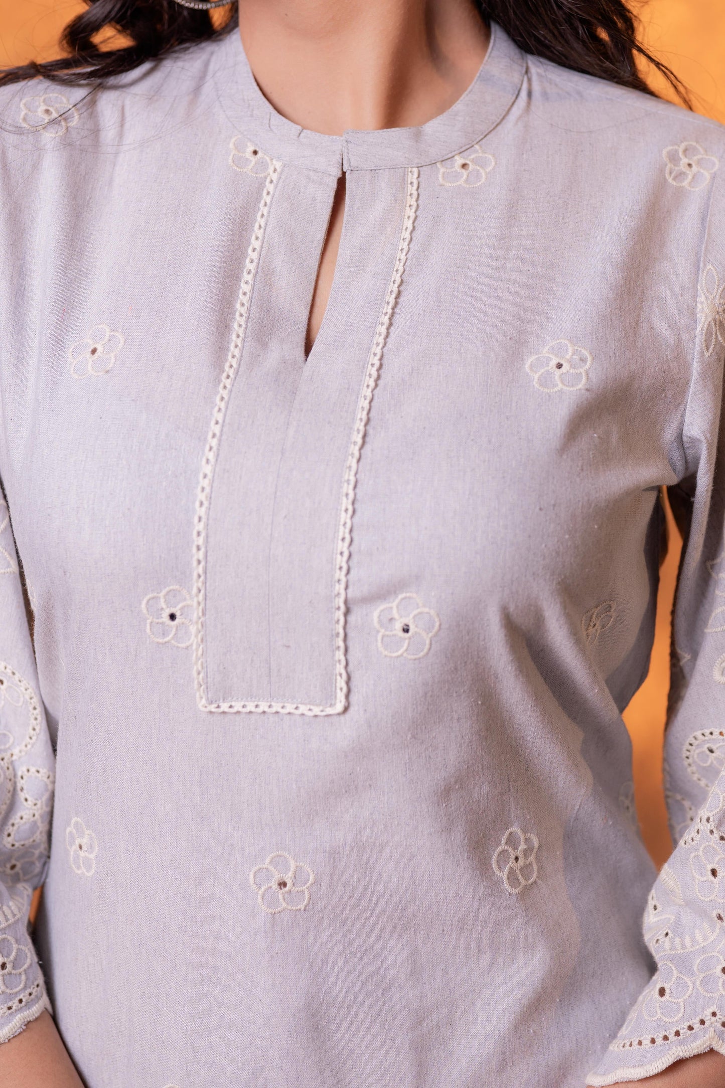 Grey Dune Tonal Schiffli Kurta Set
