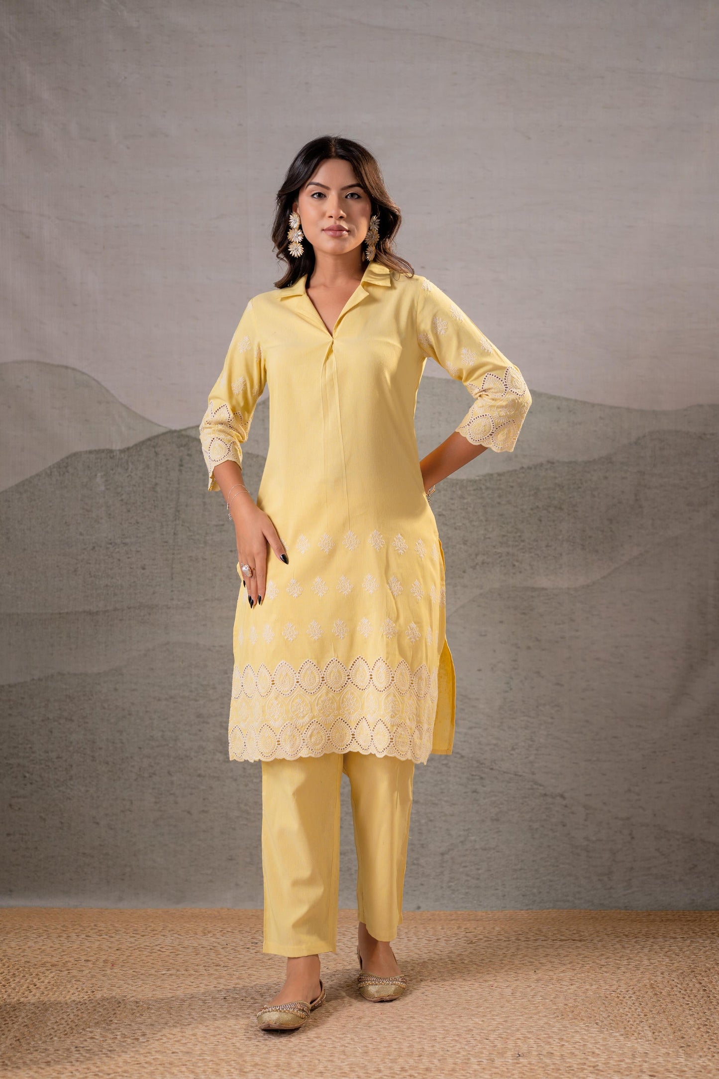 Sunbeam Schiffli Panel Kurta Set