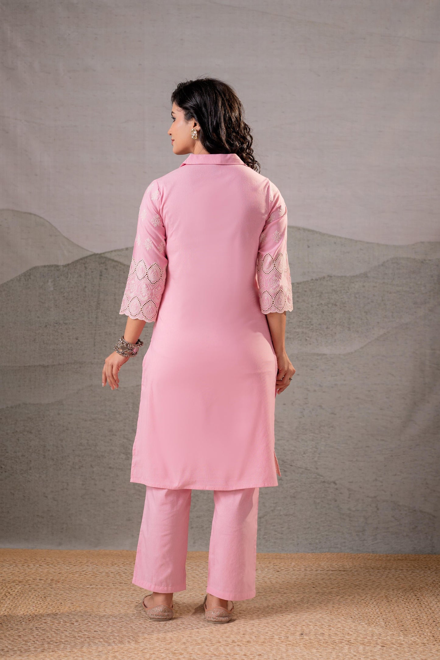 Blush Schiffli Panel Kurta Set