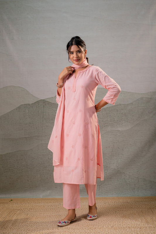 Peach Grace Minimal Cotton Suit Set