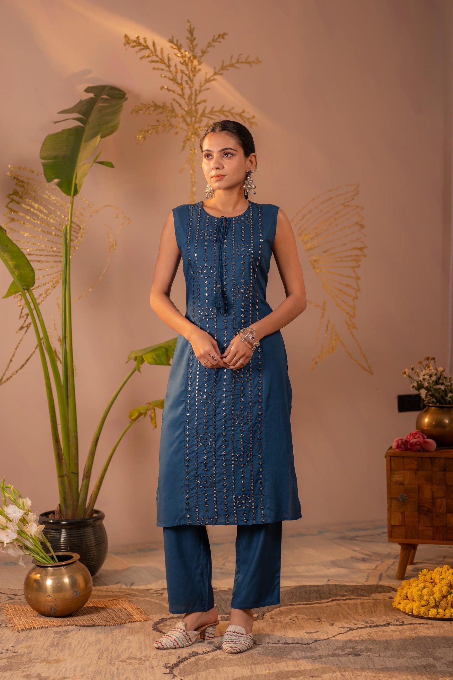 Navy Viscose Kurta Pant Set