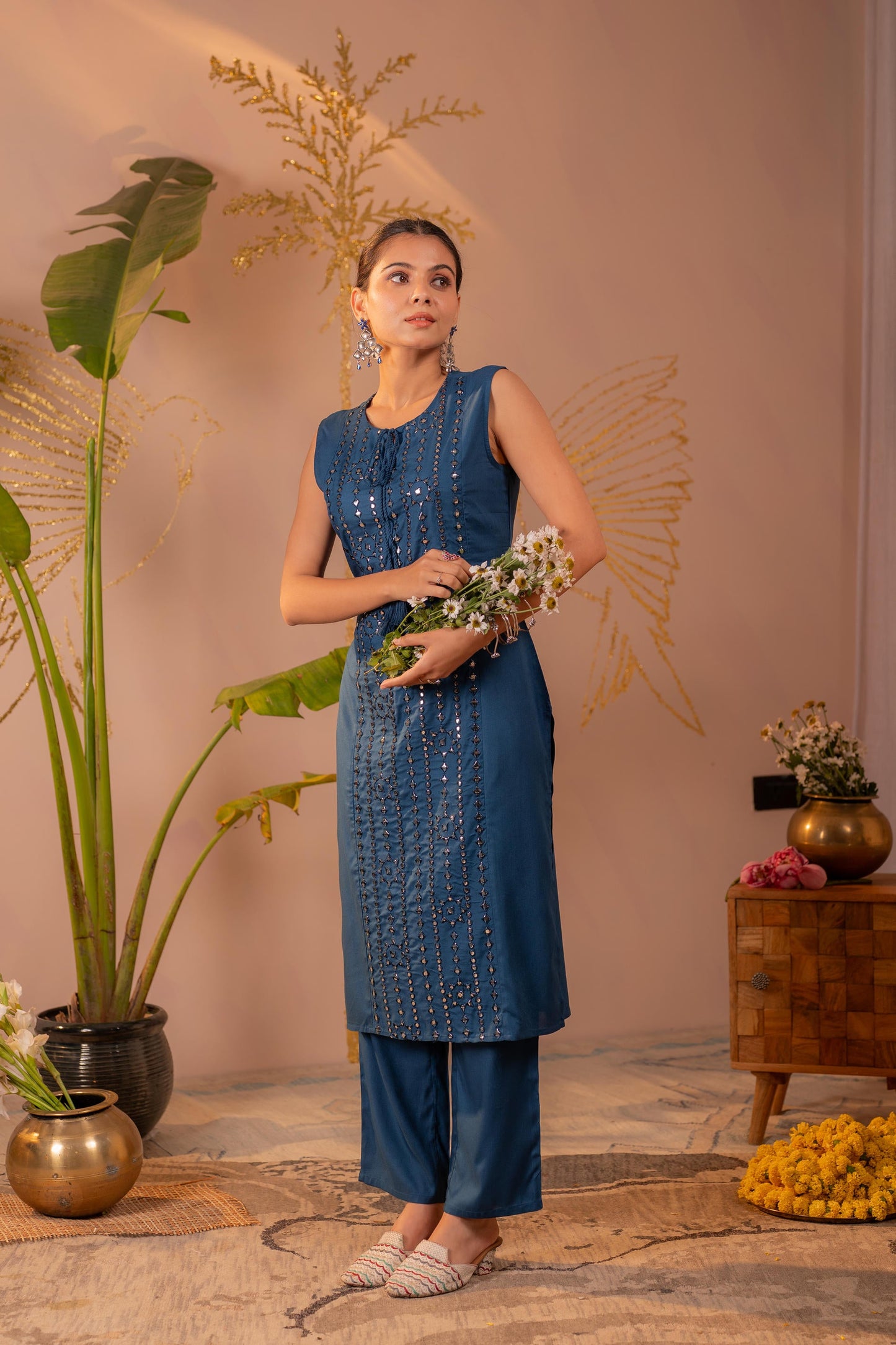 Navy Viscose Kurta Pant Set