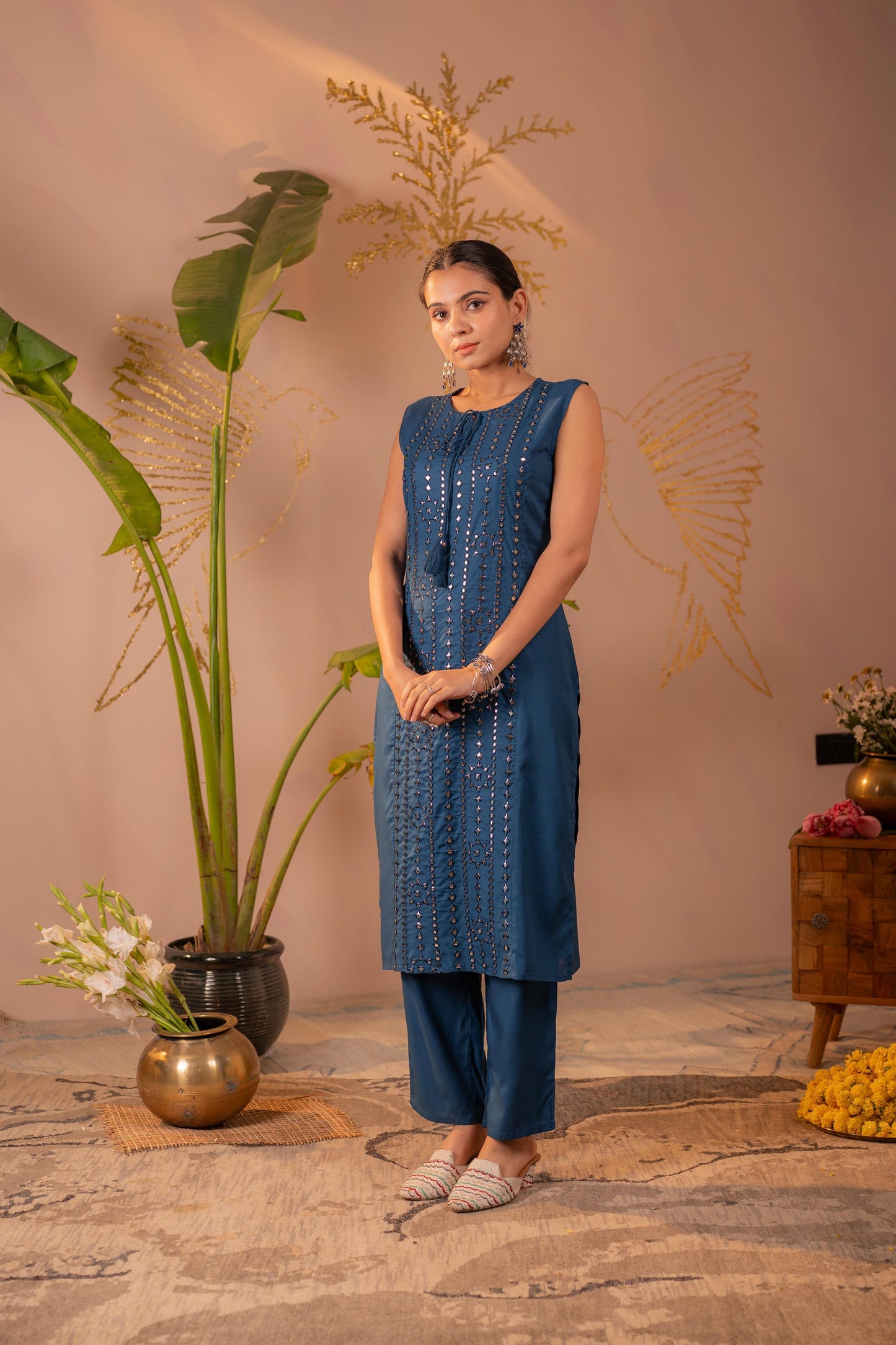 Navy Viscose Kurta Pant Set