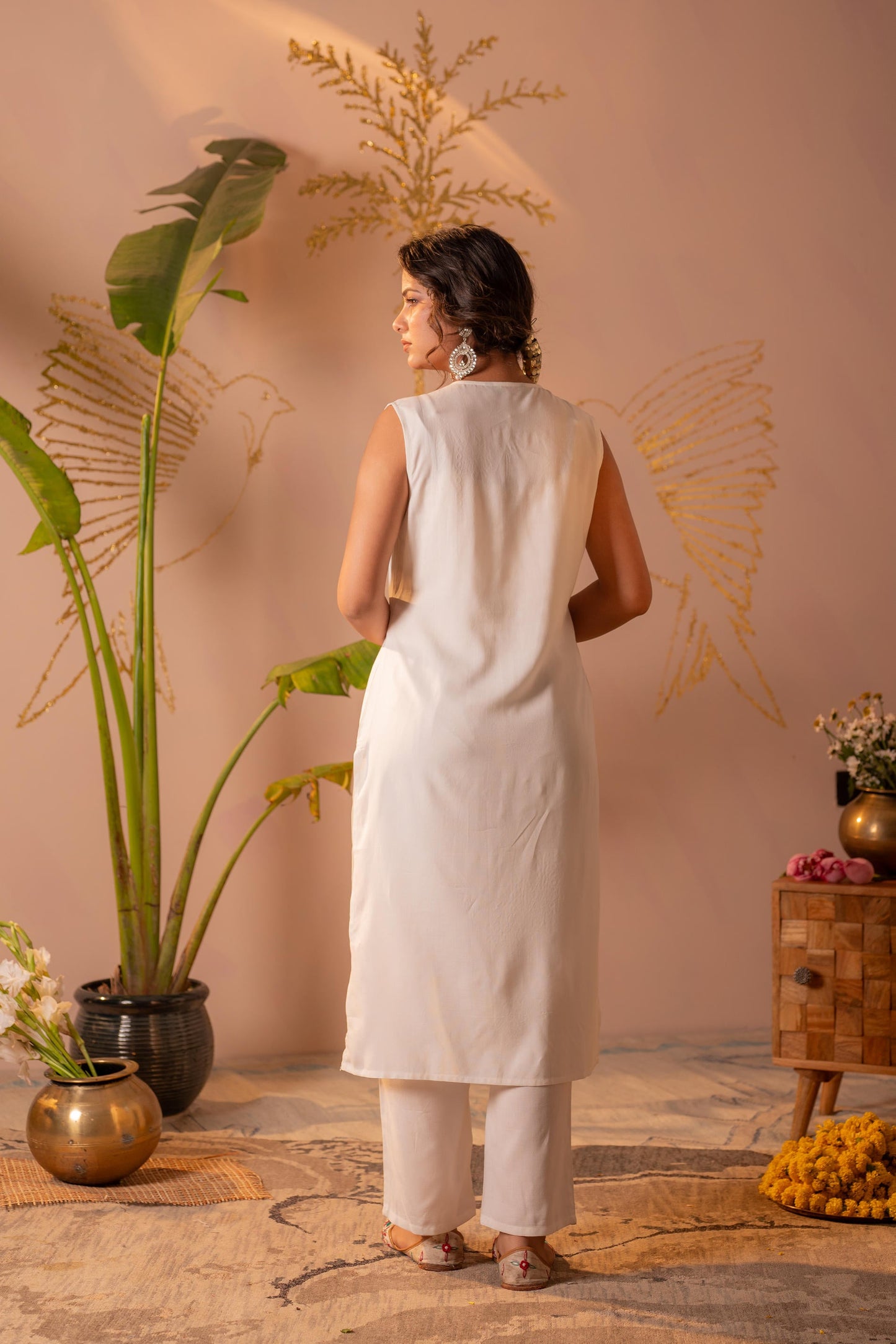 White Viscose Kurta Pant Set