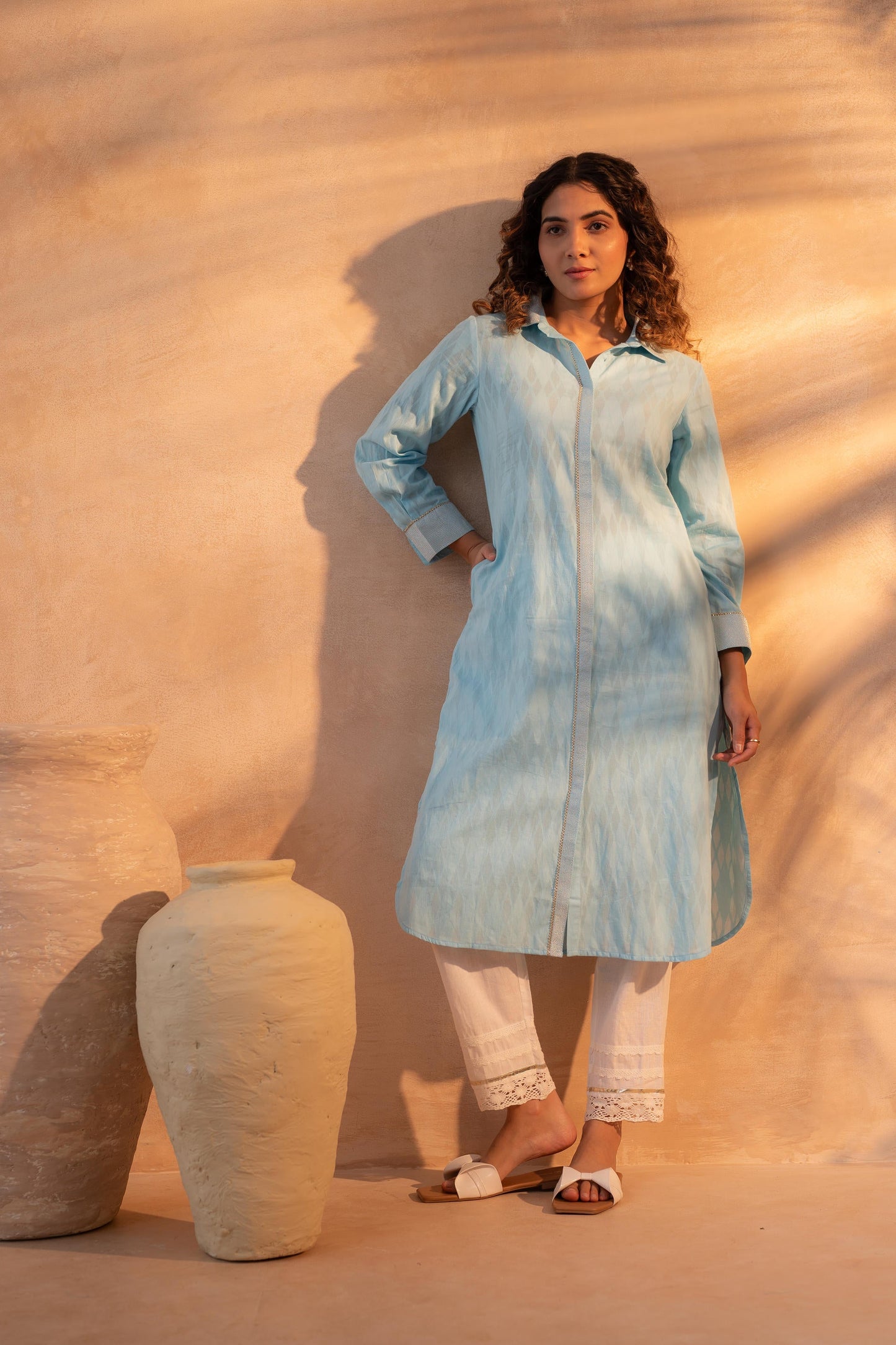 Sky Mist Textured Straight Kurta for Women in India