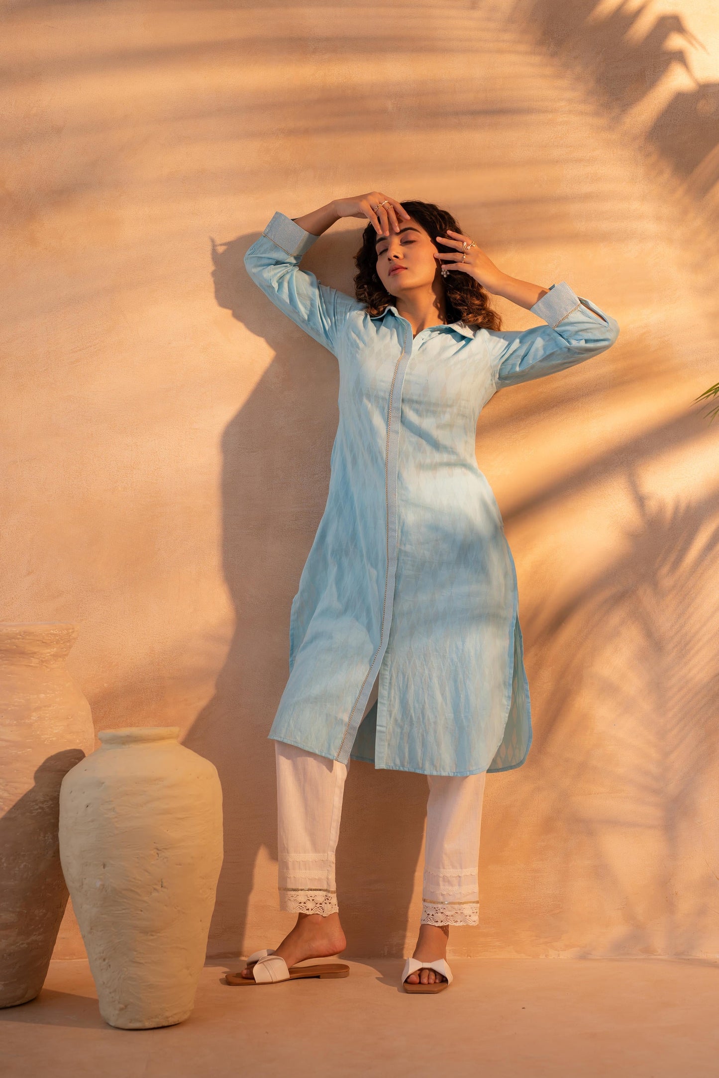 Sky Mist Textured Straight Kurta for Women Online