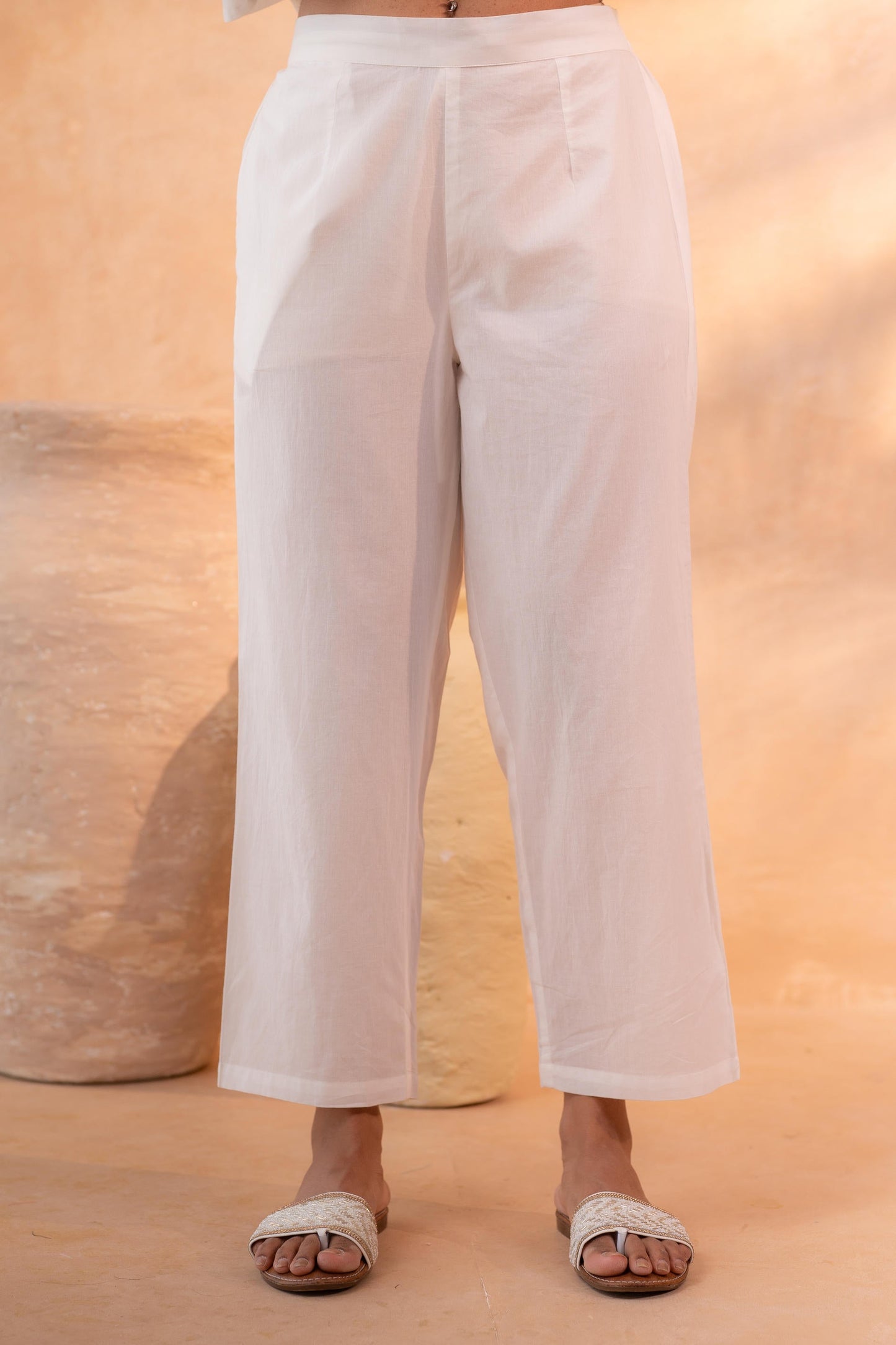 Off-White Schiffli Kurta And Pant Set