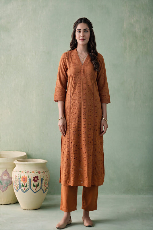 Juniper Women Orange Kurta & Pant