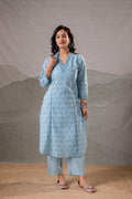 Sky Blue Schiffli Kurta And Pant Set