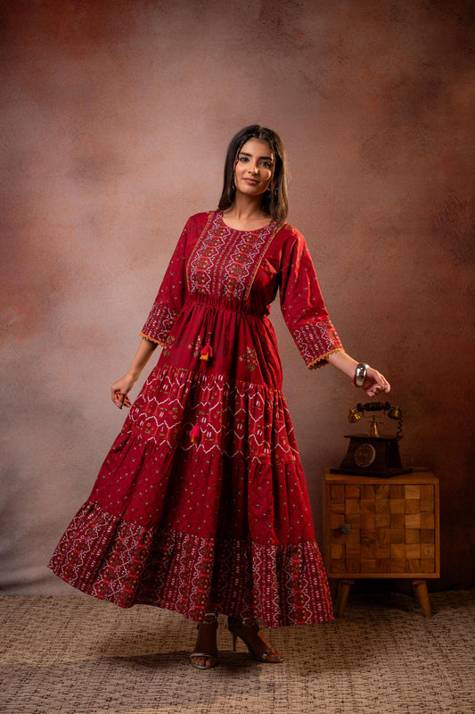 Rangriti Noor  Maroon Handcrafted Boho Dress