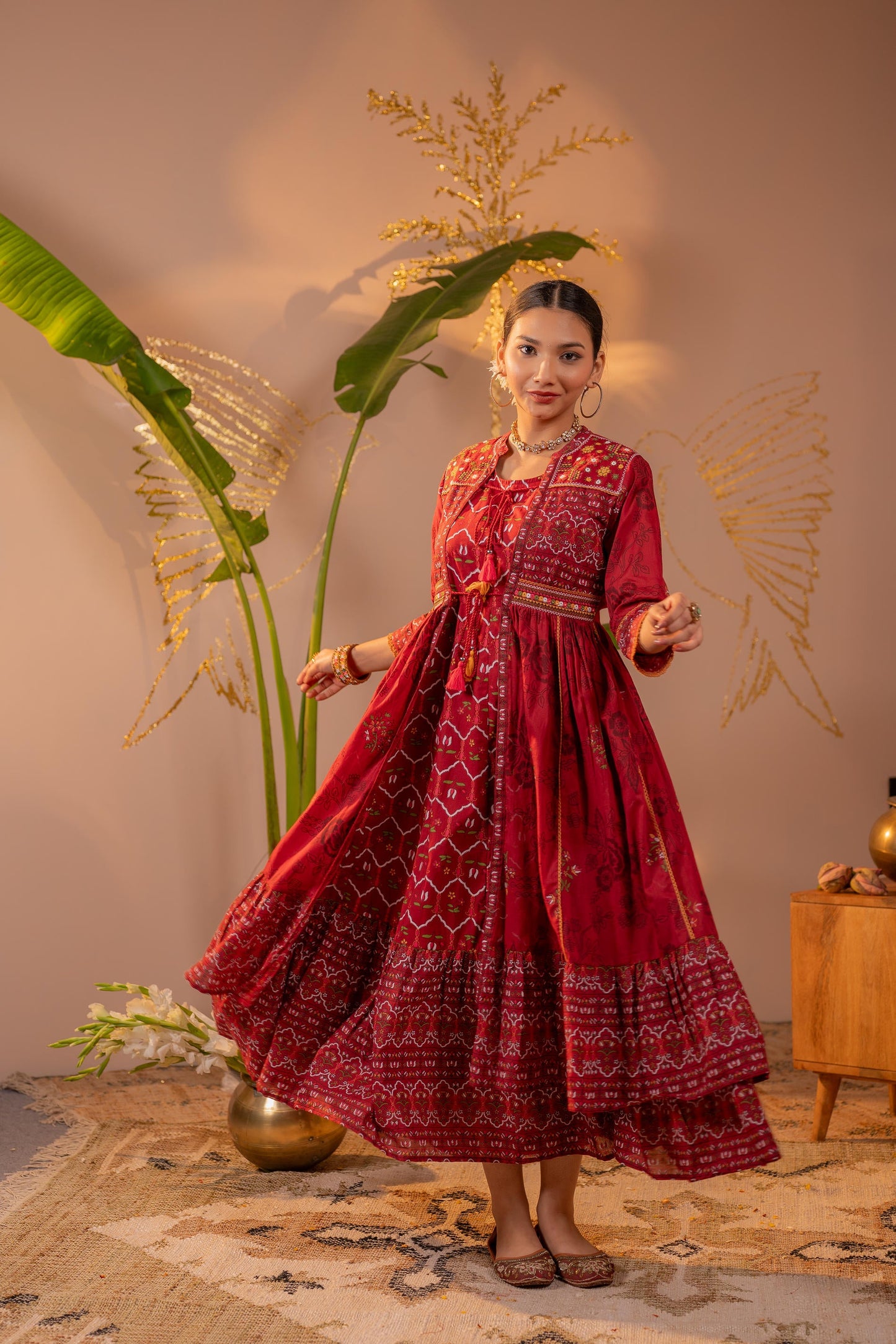 Royal Crimson Jacket Anarkali Dress