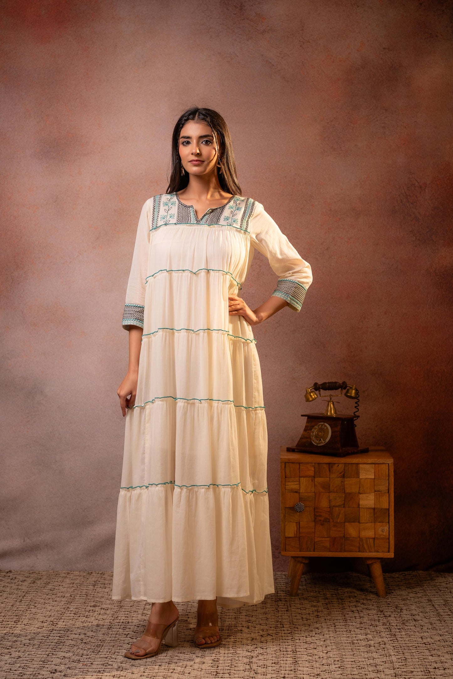 Off-White Sage Tiered Maxi Dress