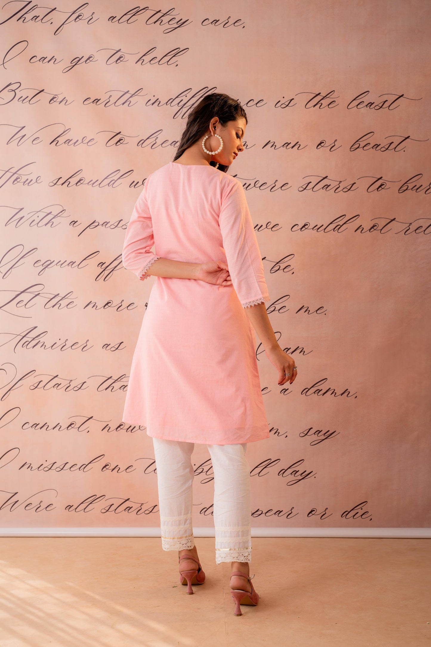 BabyPink Lace-Detailed  Kurta