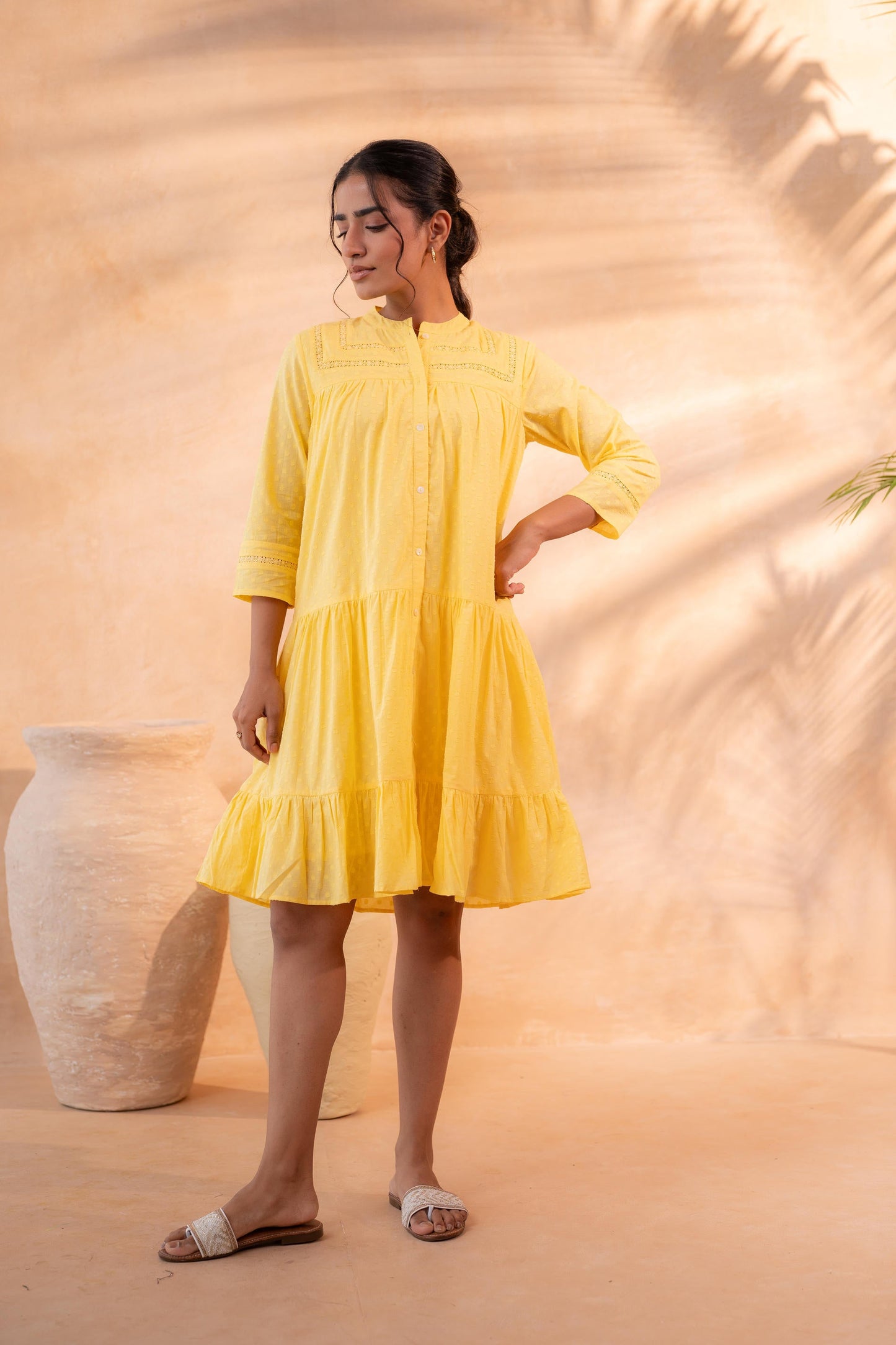 Zest Bloom Yellow Tiered Summer Dress