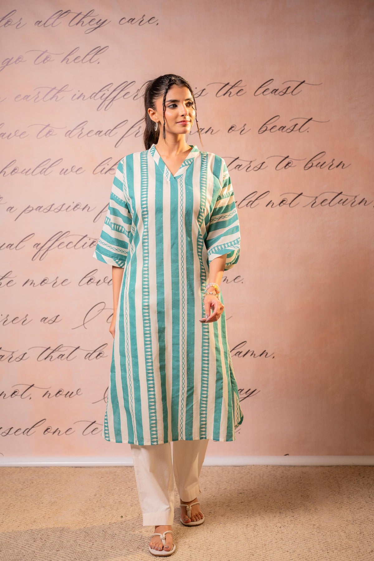 Teal Nomad Stripe Relaxed Kurta