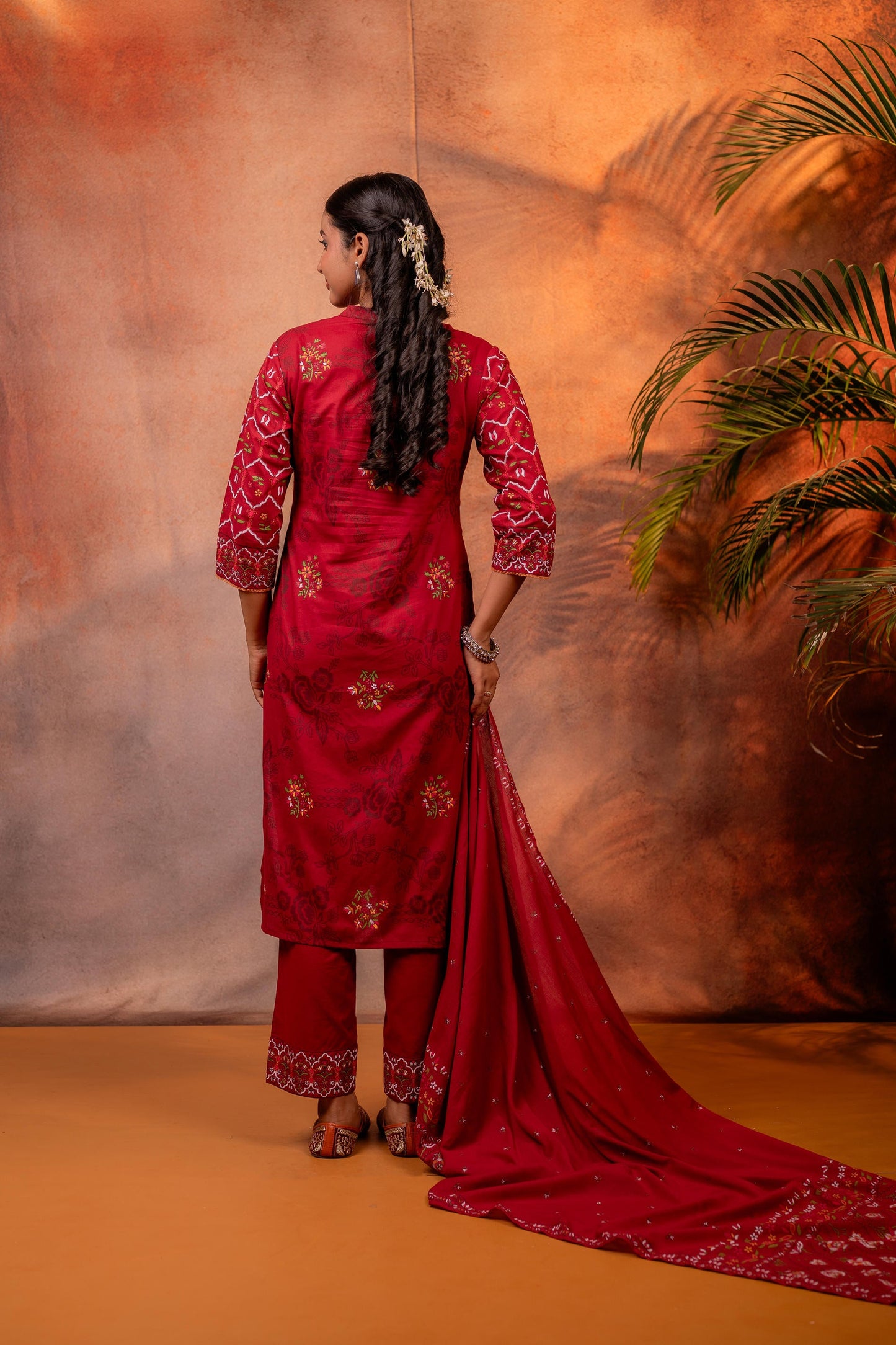 Maroon Ajrakh Printed Straight Kurta Set with Matching Dupatta