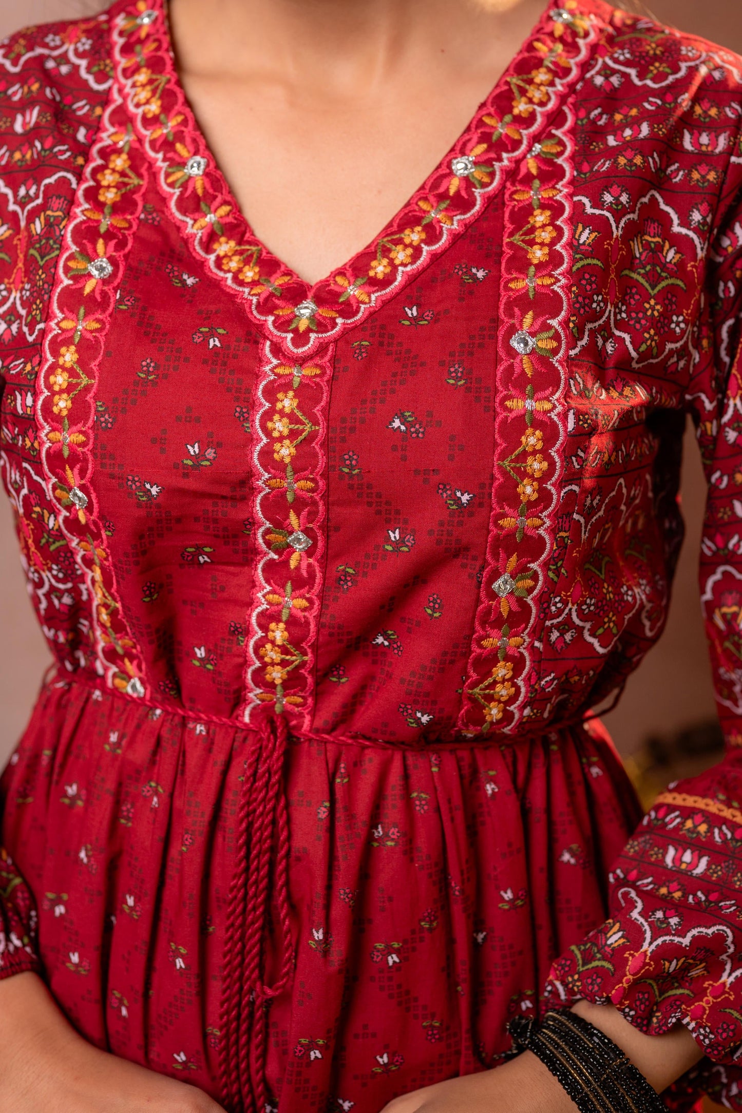 Crimson Caravan Tiered Folk Dress
