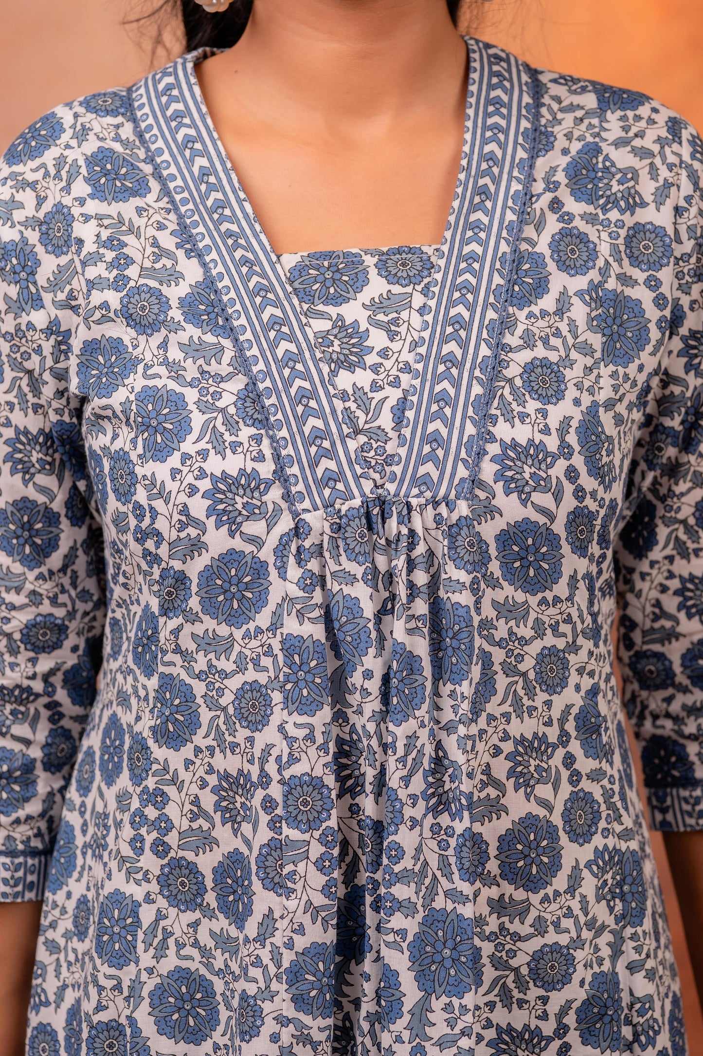 Indigo Floral Printed Cotton Kurta Pant Set