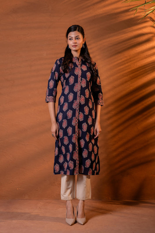Zariya Navy Heritage Buta Kurta