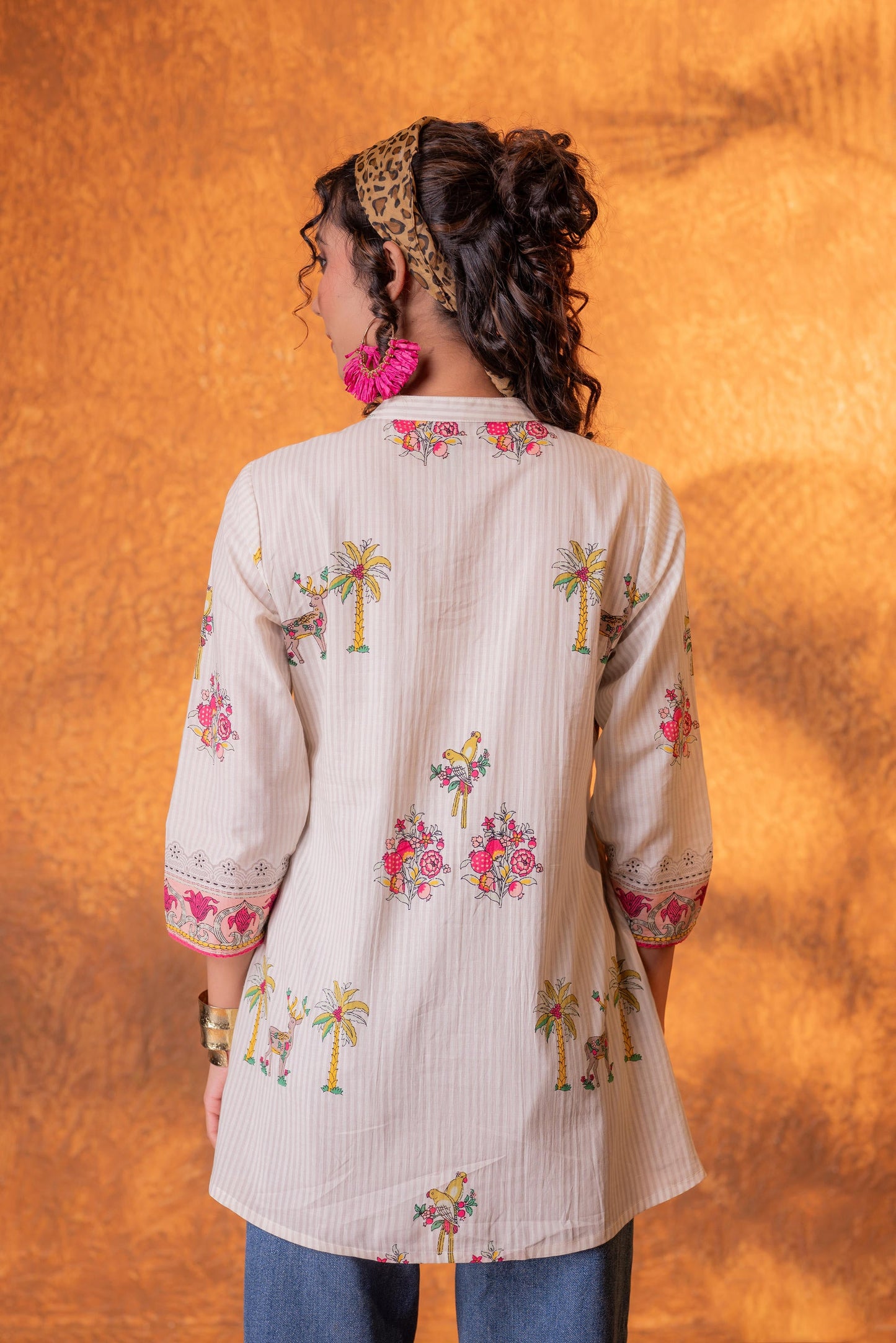 Beige Palm Pintuck Tunic