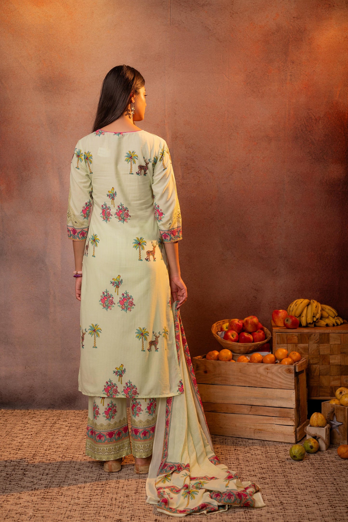 Elegant Light Green Floral Straight Kurta Set with Dupatta