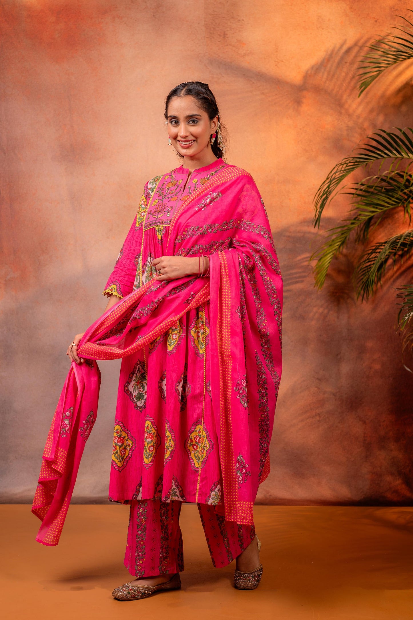 Graceful Fuchsia Floral Anarkali Kurta Set with Dupatta