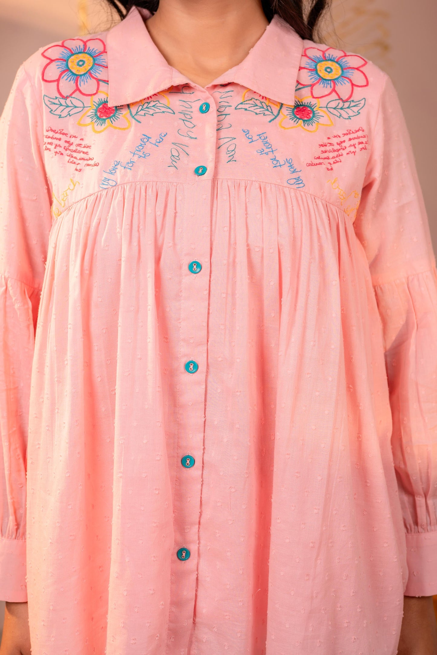 Onion Pink Printed Gathered Shirt