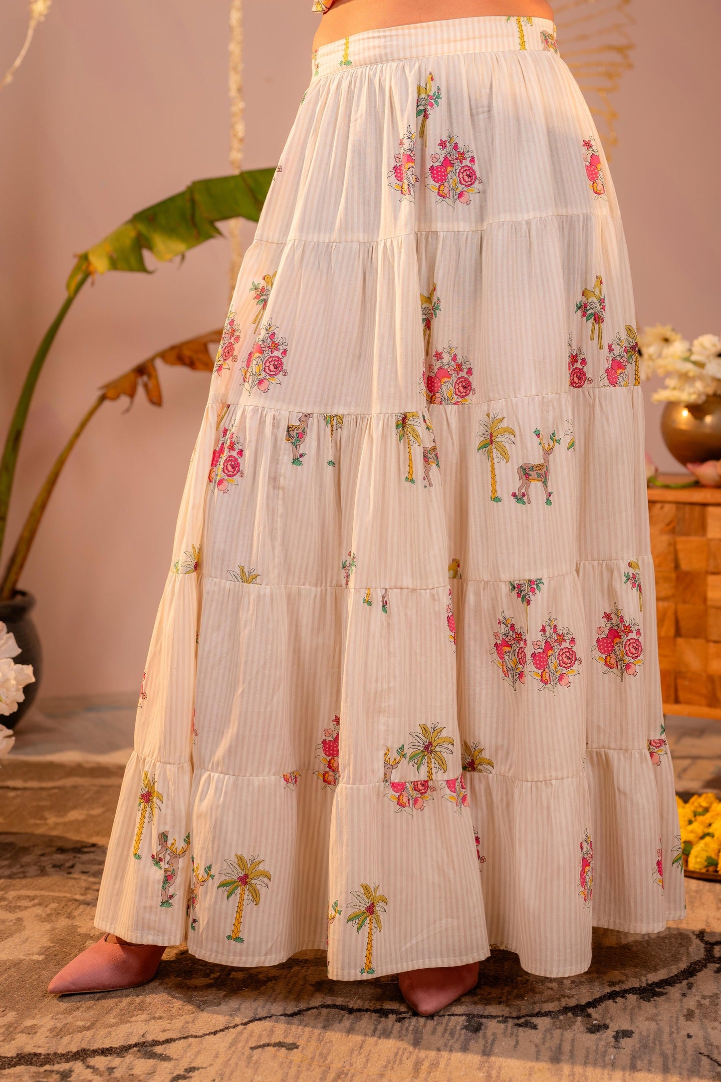 Beige Palm Garden Co-ord Set