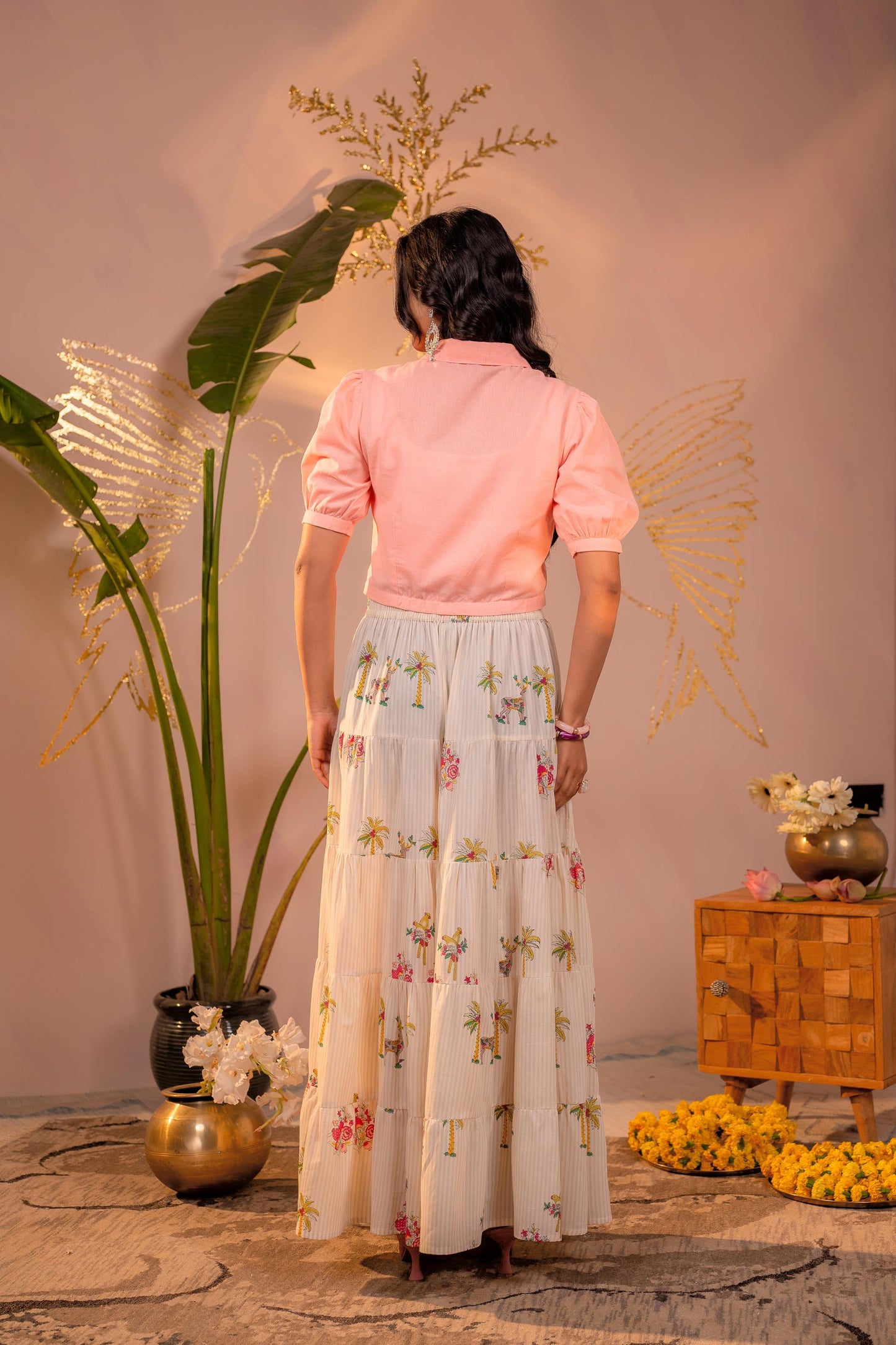 Beige Palm Garden Co-ord Set
