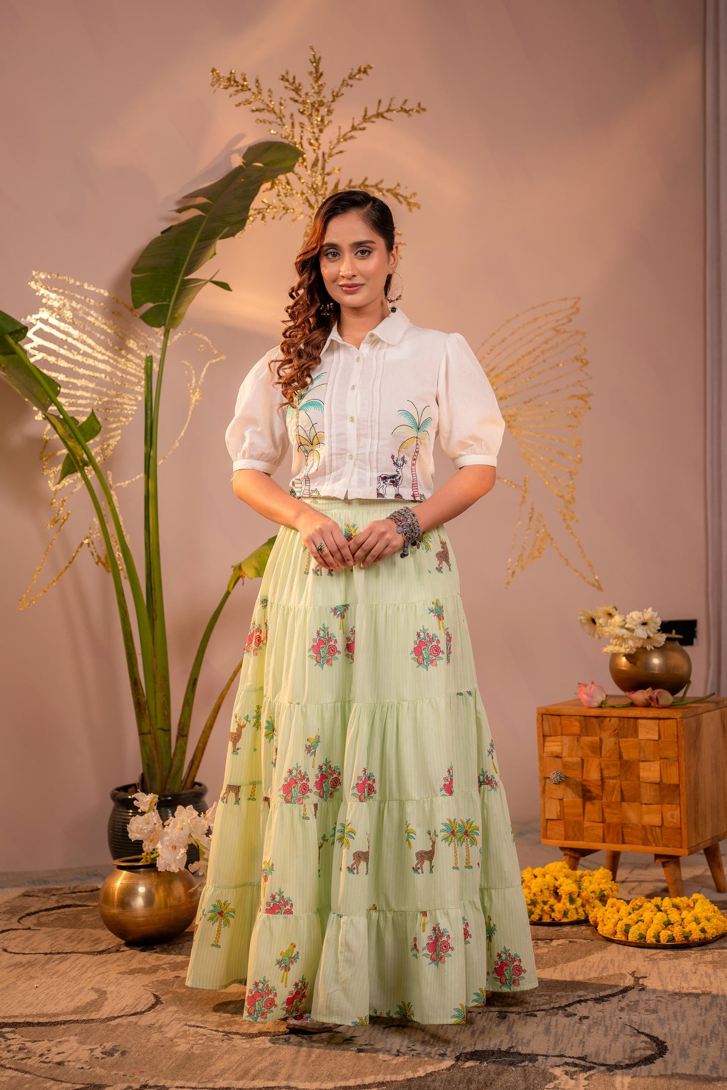 LightGreen Palm Garden Co-ord Set