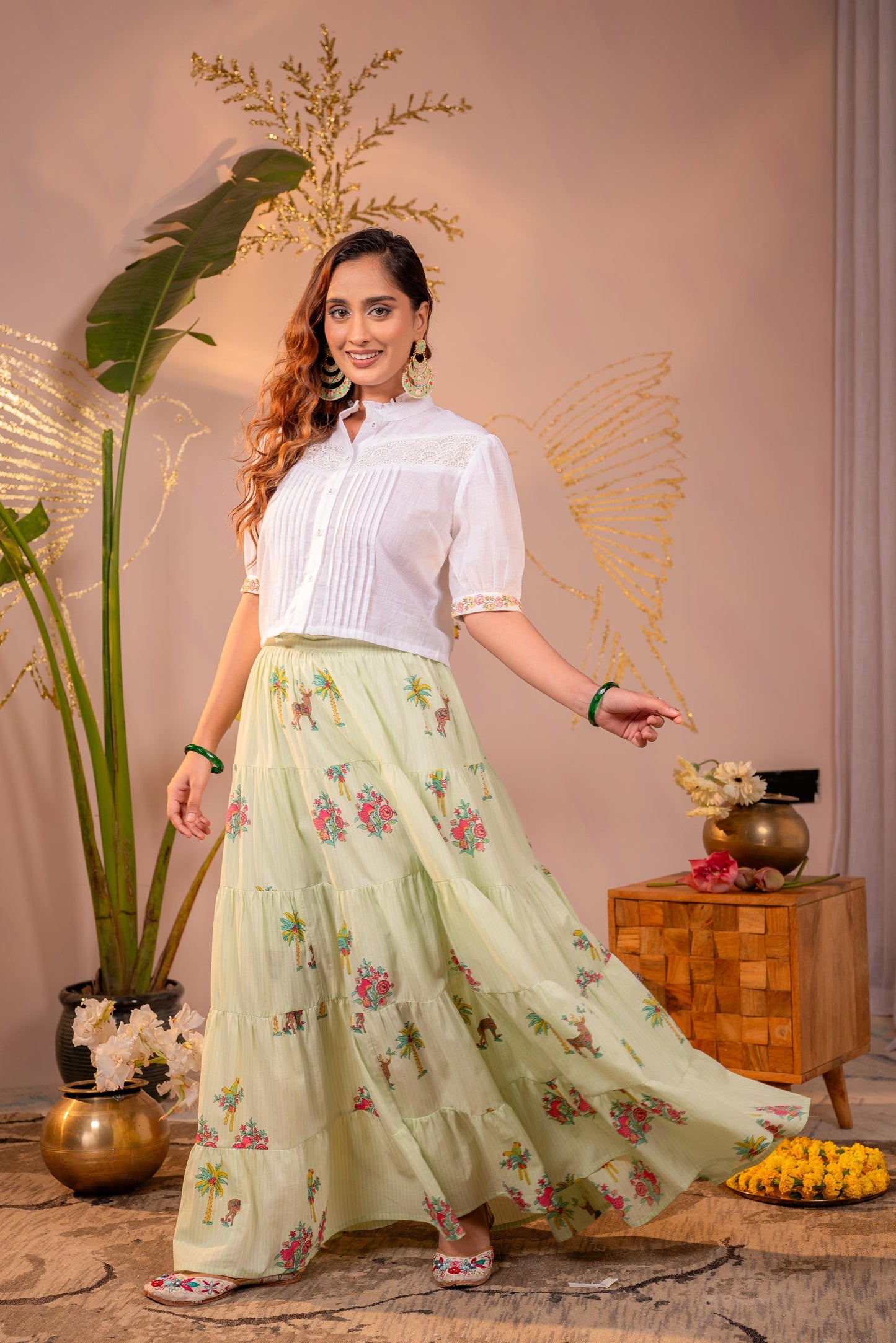 LightGreen Palm Garden Co-ord Set