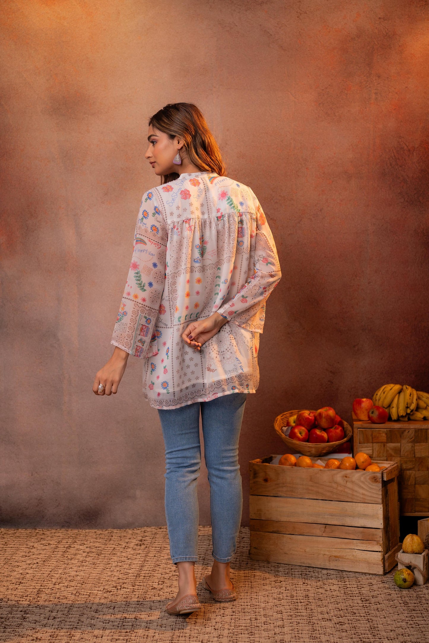 White  Patchwork Printed Boho Shirt