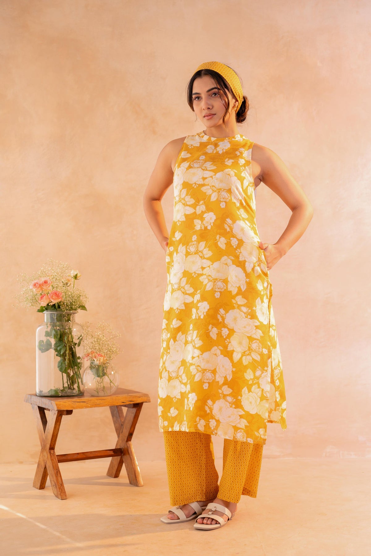 Sunlit Bloom Mustard Kurta And Pant Set