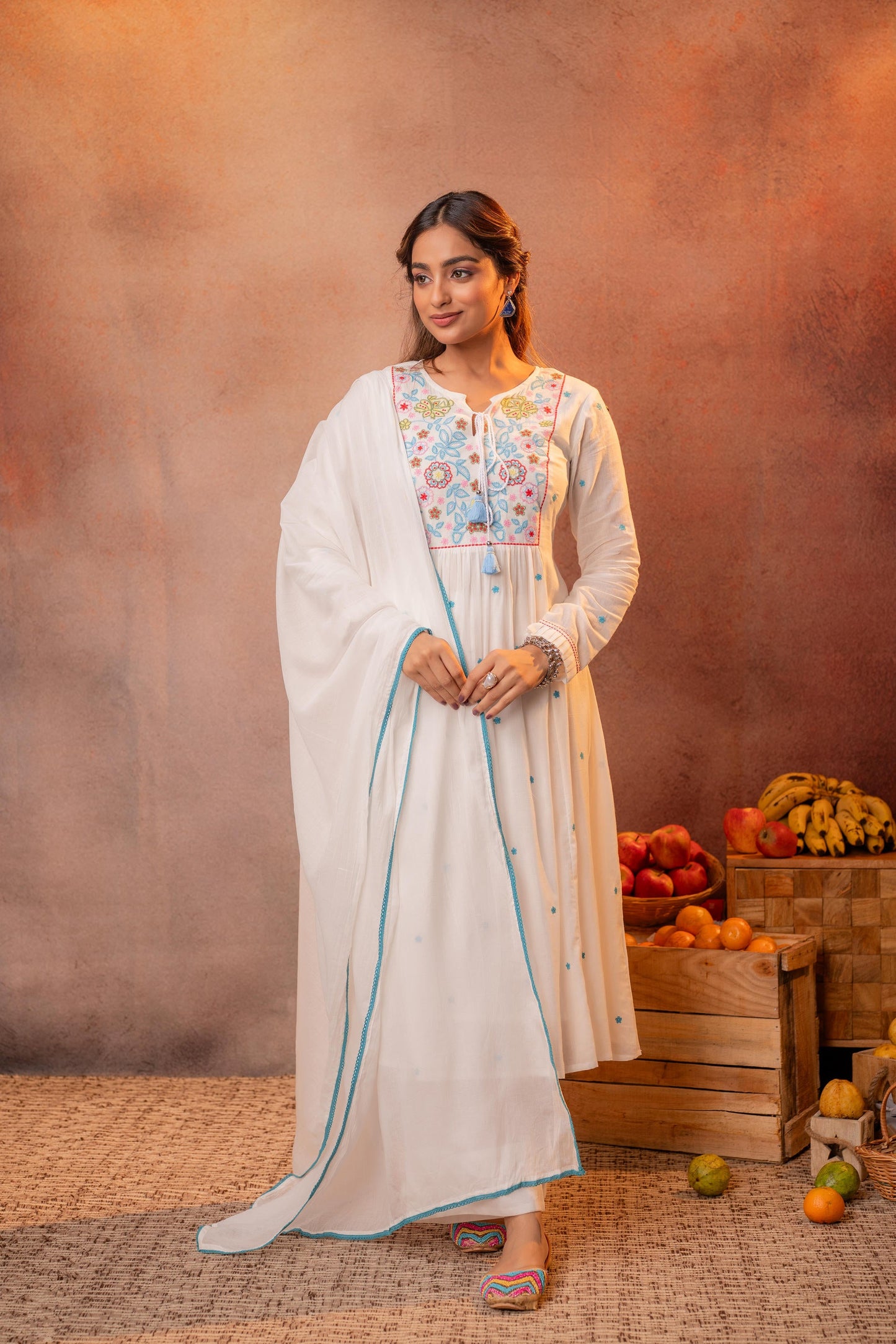 Elegant White Embroidered Kurta Set with Dupatta