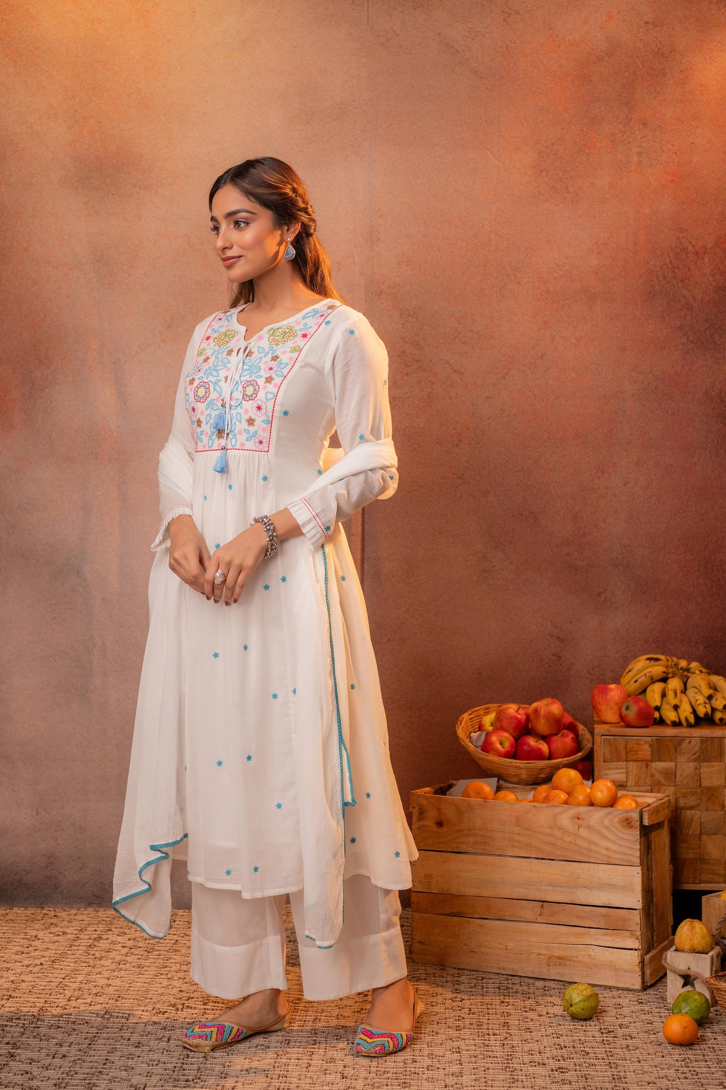 Elegant White Embroidered Kurta Set with Dupatta
