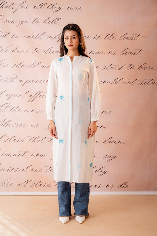 SkyBlue  Embroidered A-Line Kurta