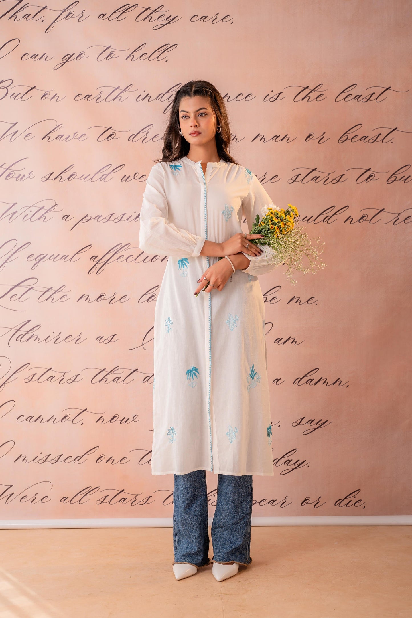 SkyBlue  Embroidered A-Line Kurta