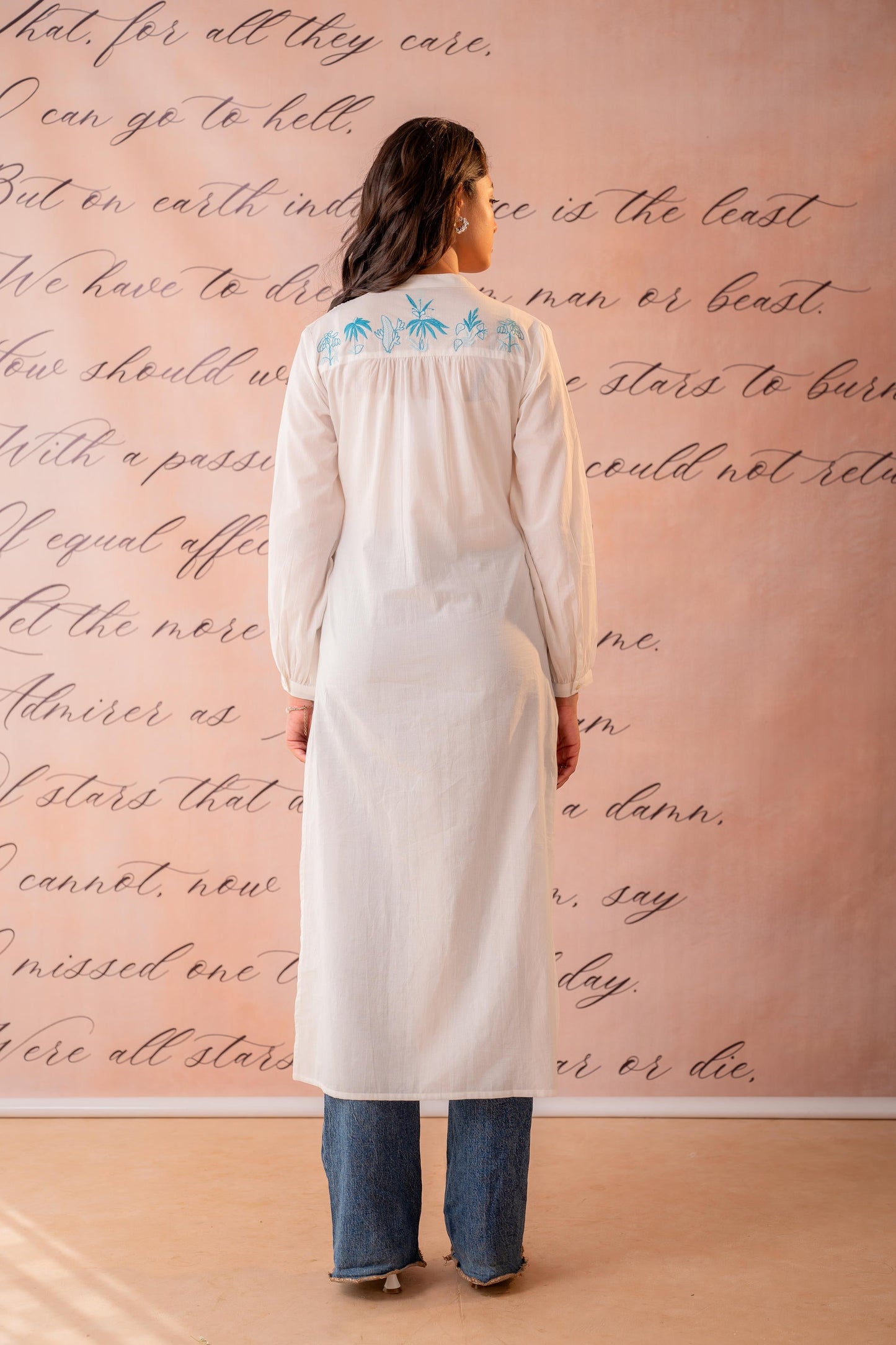 SkyBlue  Embroidered A-Line Kurta