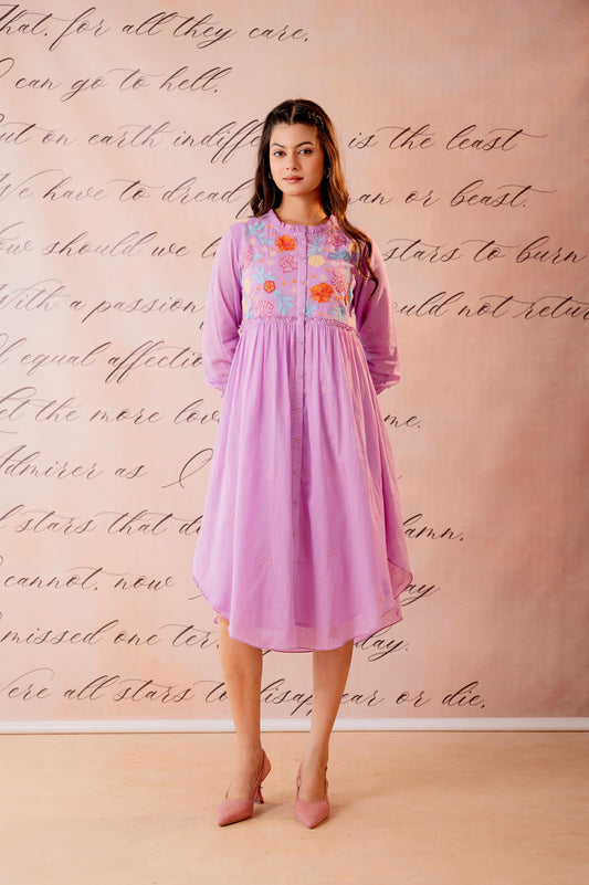 Phool Baari Purple Embroidered Yoke Kurta