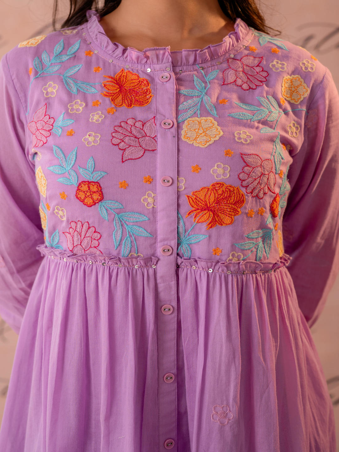 Phool Baari Purple Embroidered Yoke Kurta