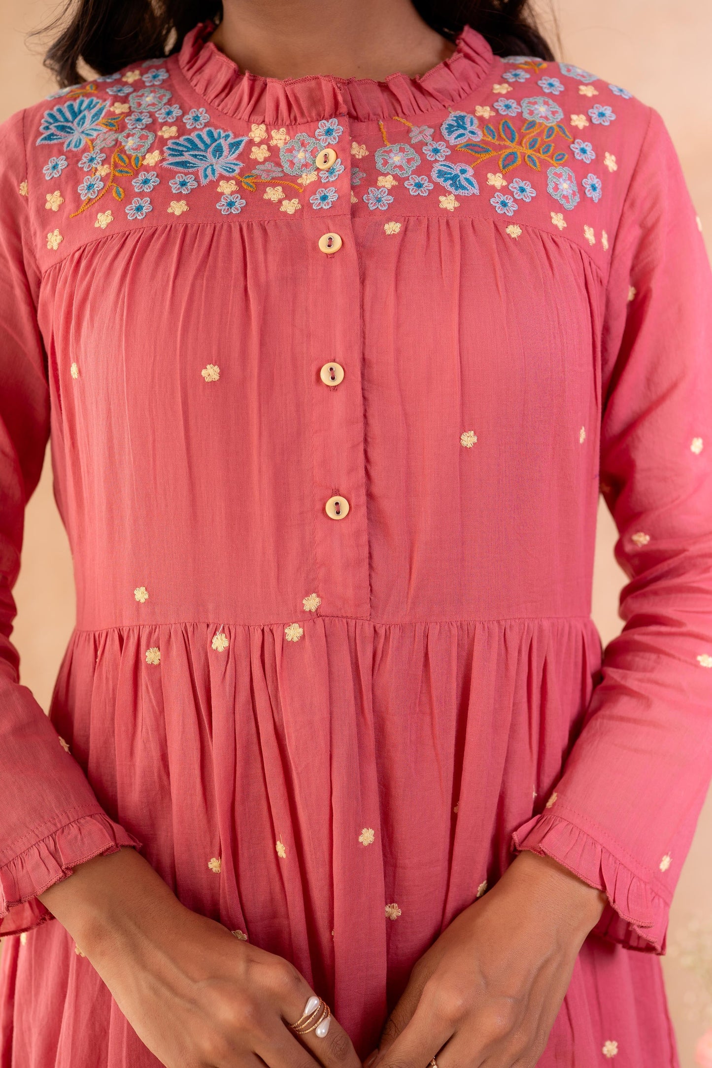Onion Pink Noor Tiered Festive Dress