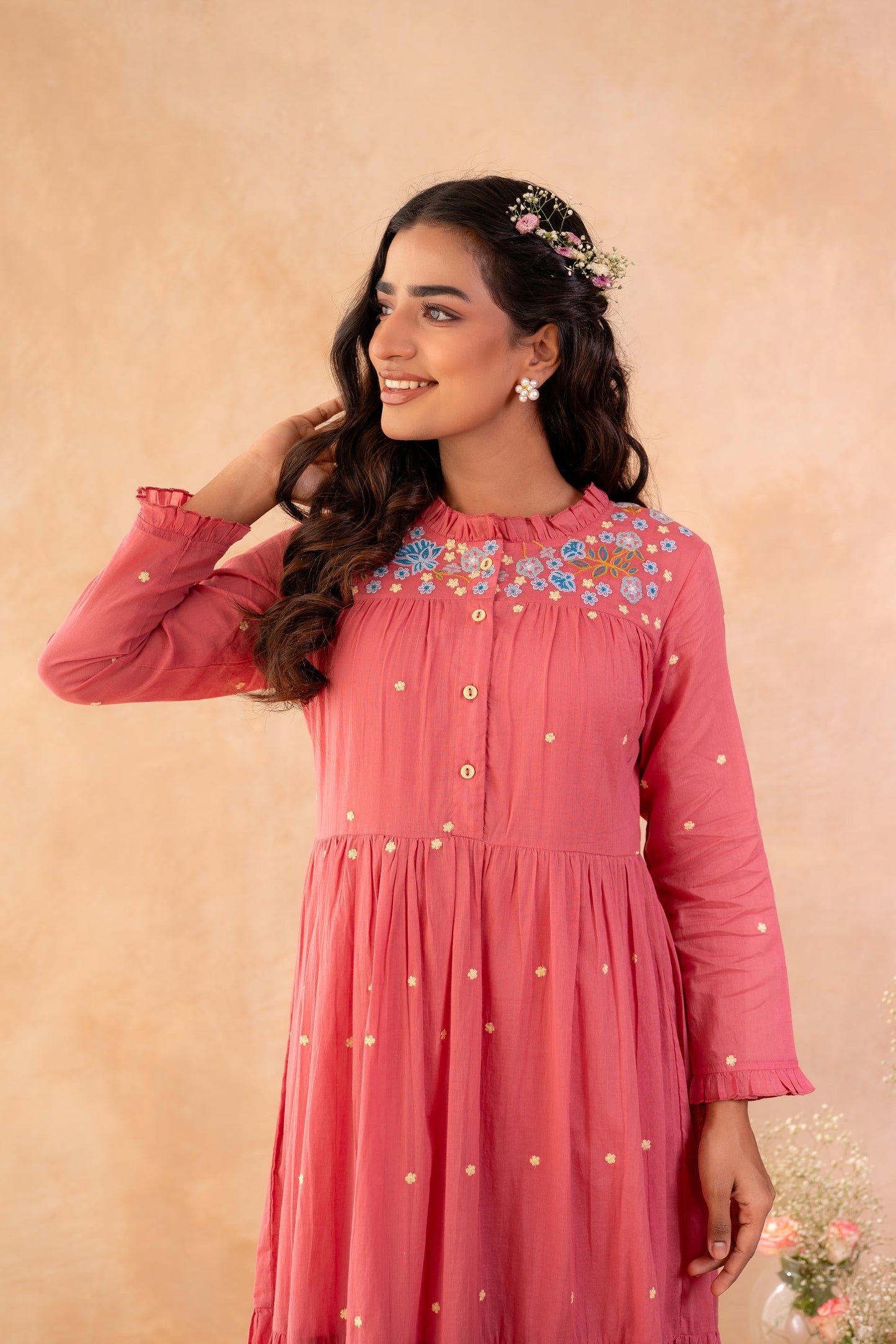 Onion Pink Noor Tiered Festive Dress