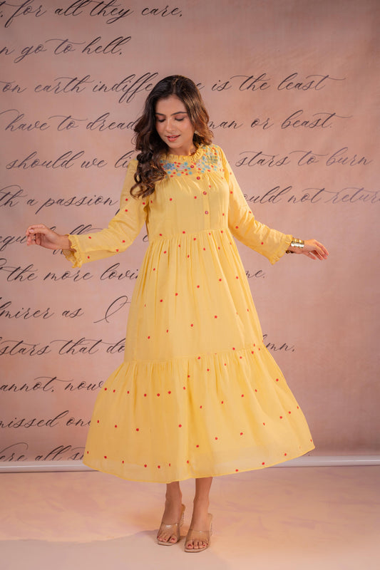 Yellow Noor Tiered A-Line Festive Long Dress
