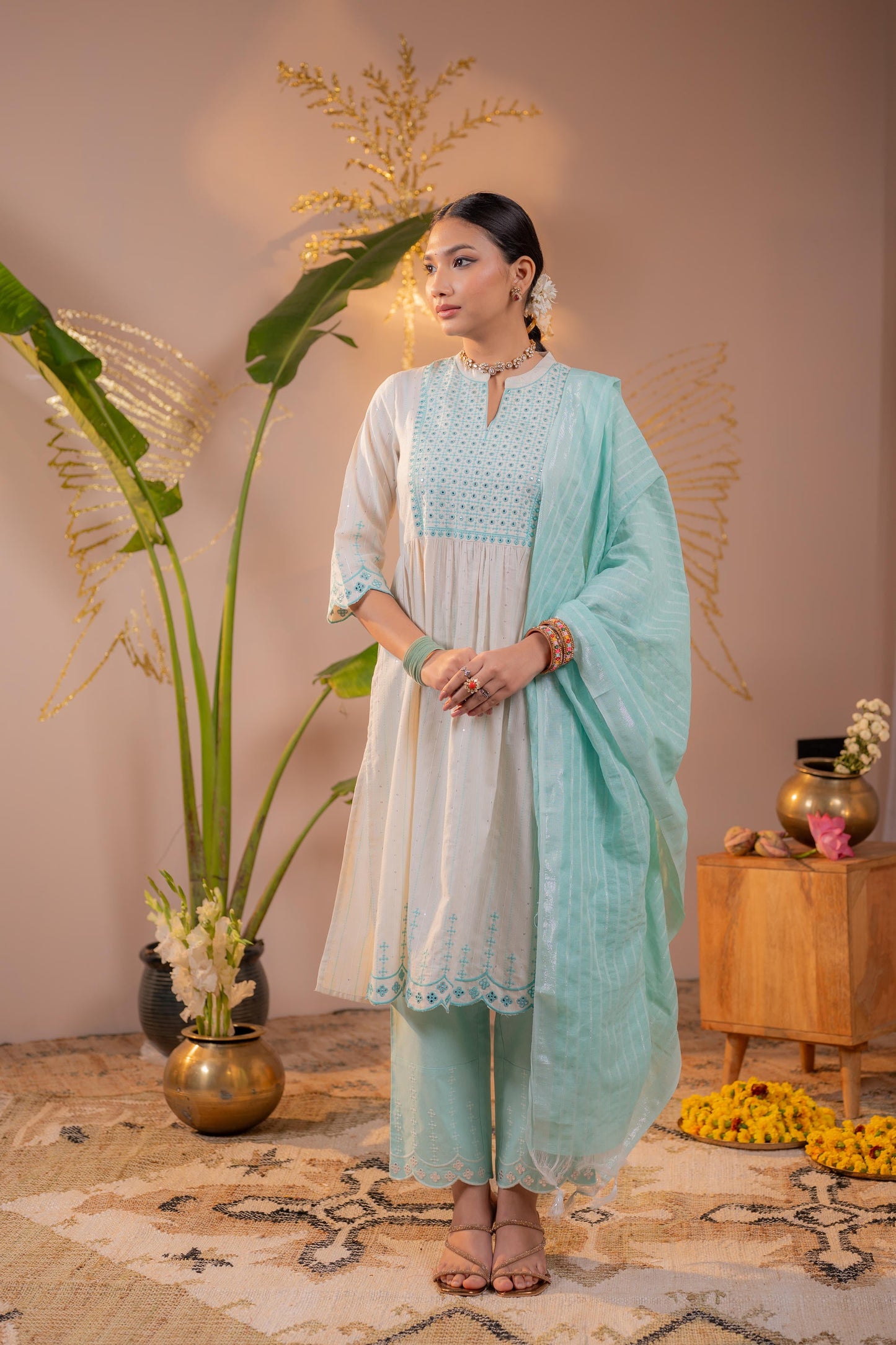Elegant Blue Embroidered Kurta Set with Dupatta
