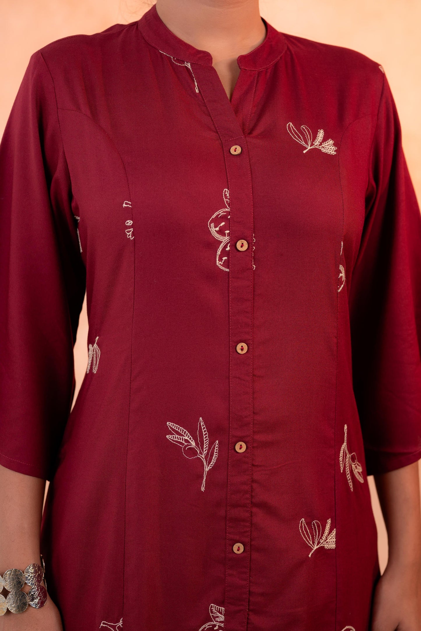 Maroon Whisper Motif Embroidered Straight Kurta