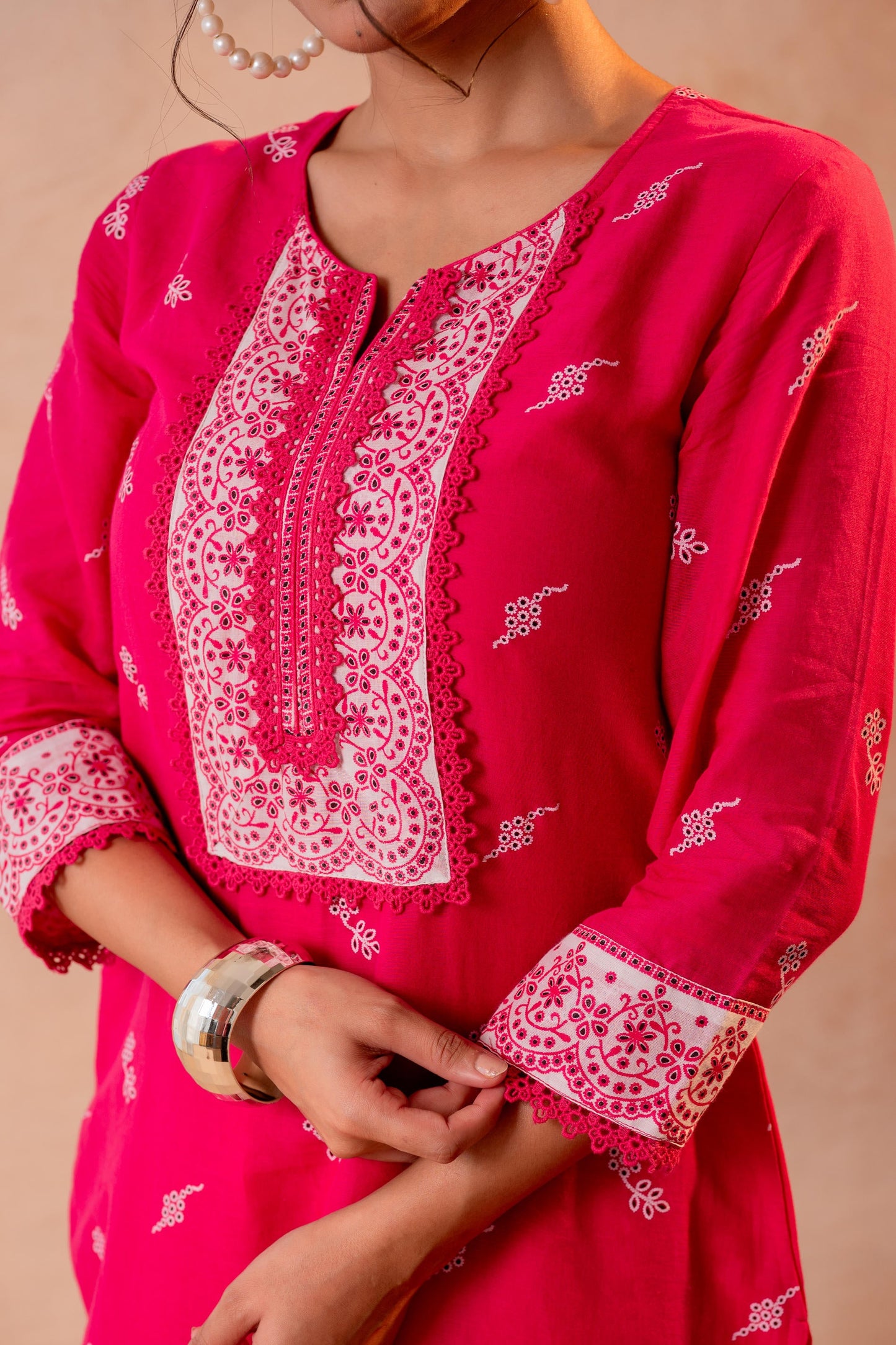 Ethereal Pink Kurta Ensemble with White Dupatta