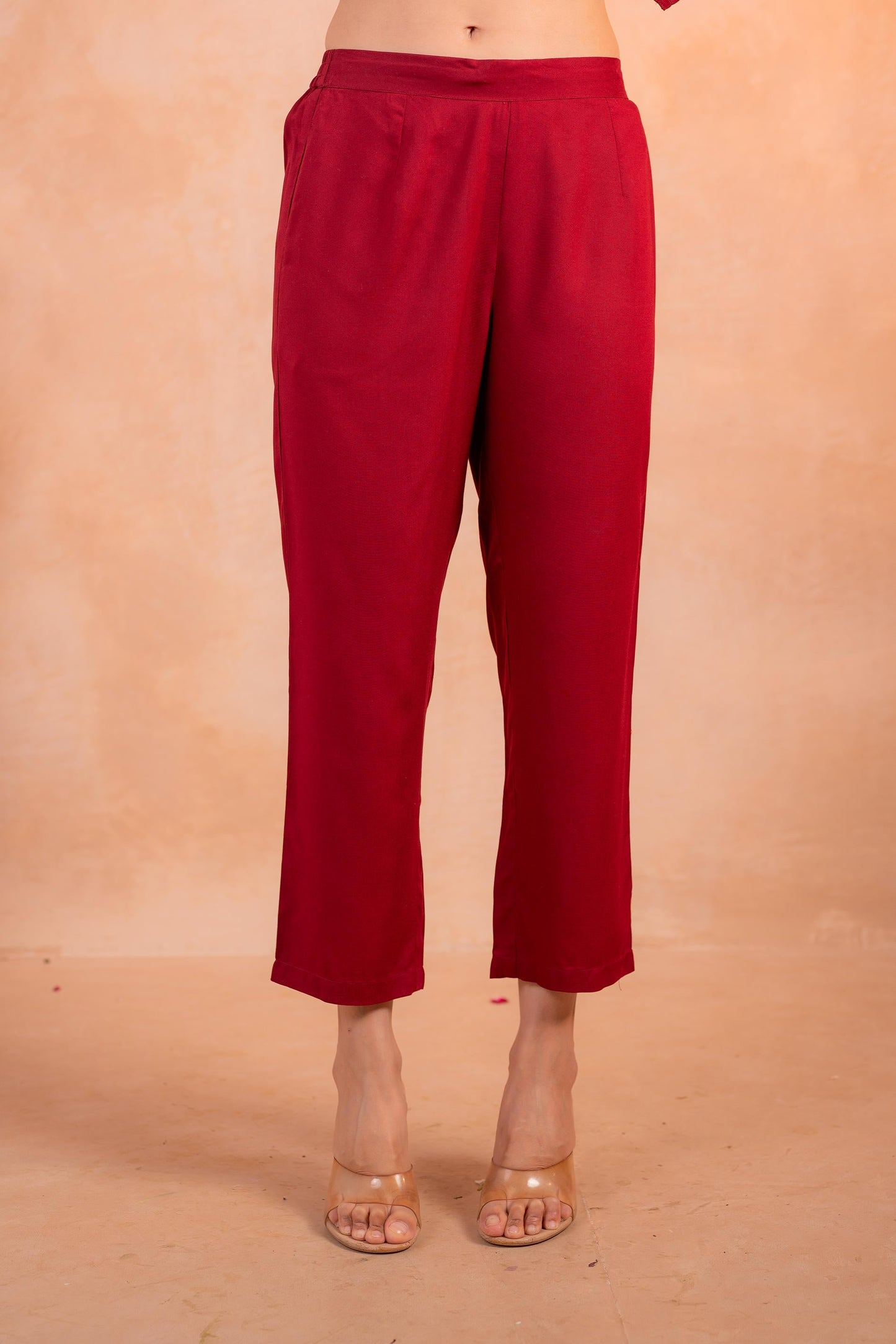 Maroon Embroidered Straight Kurta Set with Printed Dupatta