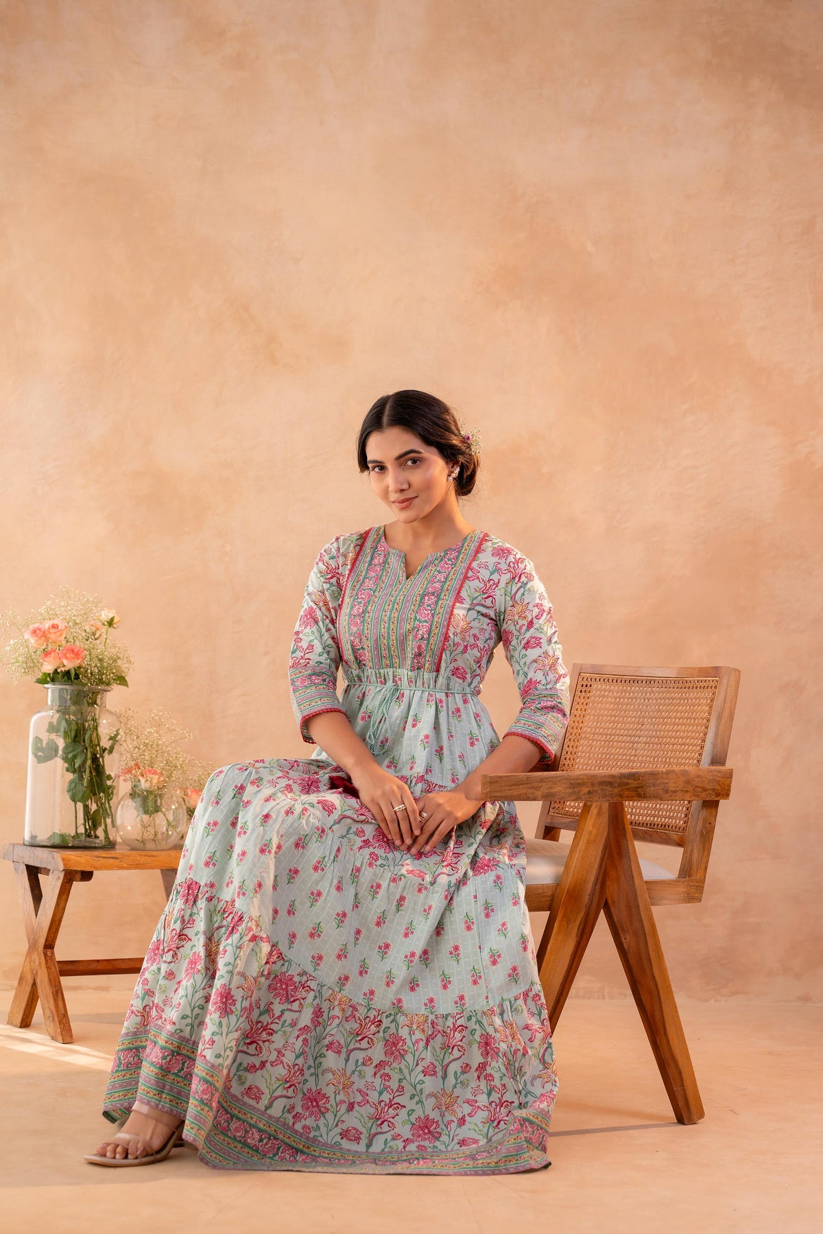 Gulbahar Bloom Sage Green Anarkali Dress